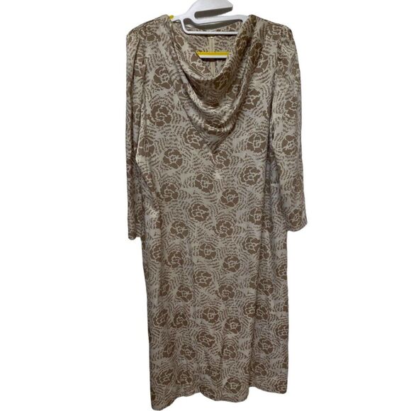 Vtg 60s Nat Kaplan COUTURE Waterfall neckline Floral Midi Dress Size 12 M/L - Picture 5 of 12